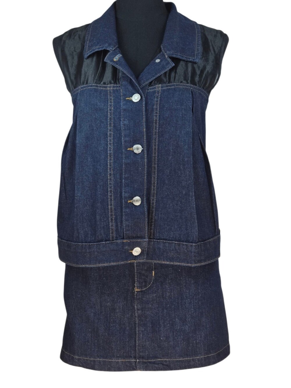 TOPSHOP x ASOS Dark Wash Sheer Organza Pleated Denim Vest & Mini Skirt Set L - Picture 11 of 16